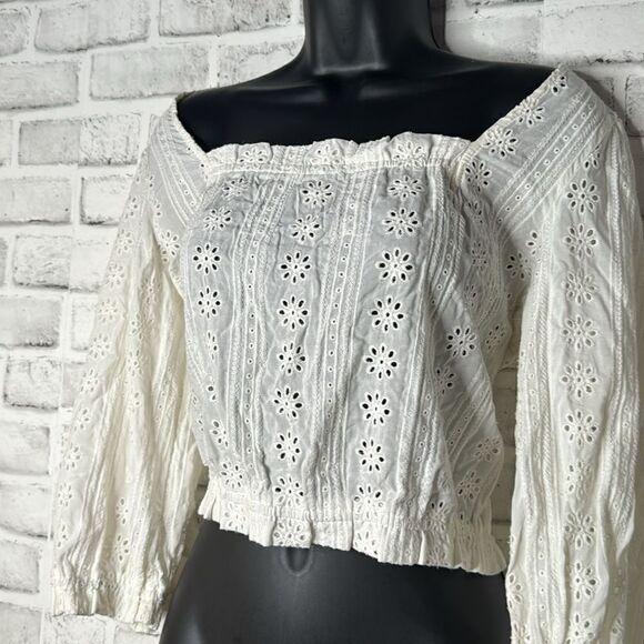 NWT Jolt Ivory Lantern Sleeve Blouse Crop Top Shirt Size Large - Picture 4 of 6